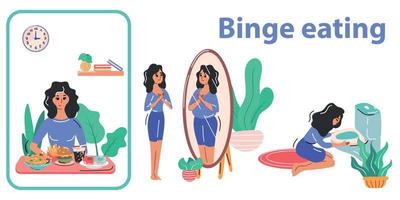 Binge Eating Flat Infographics vector