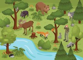 Forest Life Isometric Composition vector