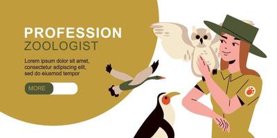 Profession Zoologist Horizontal Banner vector
