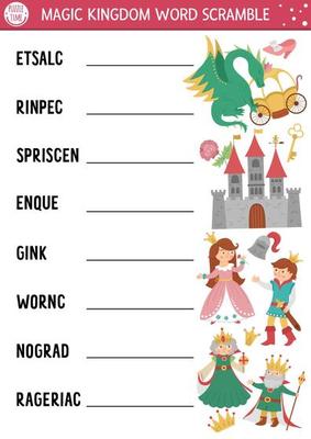 Vector fairytale flash cards set. English language game with cute castle, king, princess, queen for kids. Magic kingdom flashcards with fantasy characters. Simple educational printable worksheet. 6847304 Vector Art at Vecteezy