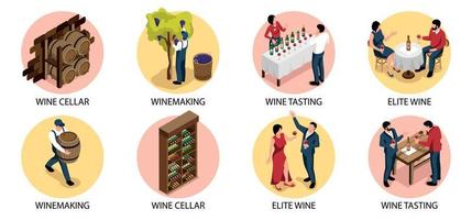 Wine Isometric Round Set vector