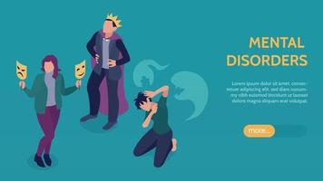 Isometric Mental Disorders Horizontal Banner vector