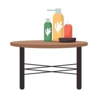 mesa con productos cosméticos y objeto vectorial de color semiplano de velas vector