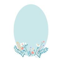 Light blue green egg shaped frame with flowers semi flat color vector object