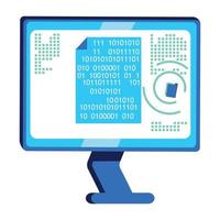 Encrypted document on computer monitor semi flat color vector object