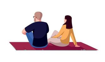 Couple watching outdoor movie semi flat color vector characters