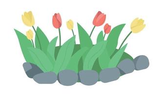 Flower bed with tulips semi flat color vector object