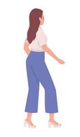 Stylish woman wearing high heeled sandals semi flat color vector character