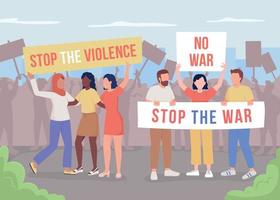 Protesting against War flat color vector illustration