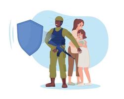 Militant protecting citizens 2D vector isolated illustration