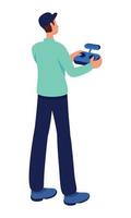 Man using using remote control for drone semi flat color vector character