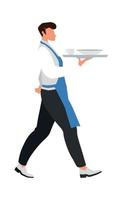 Male waiter with tray semi flat color vector character