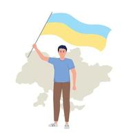 hombre que sostiene la bandera ucraniana 2d vector ilustración aislada
