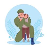 Soldier hugging his son on parting 2D vector isolated illustration