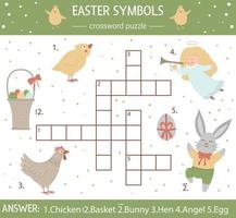 Vector Easter symbols crossword puzzle. Bright and colorful spring quiz for children. Educational holiday activity with colored egg, chicken, bunny