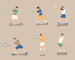 Collection of people characters playing tennis. vector