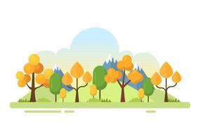 naturaleza y paisaje únicos de árboles, bosques, montañas, flores o plantas en primavera y verano de fondo en diferentes formas abstractas ilustración de estilo plano vector