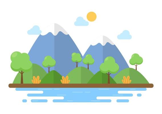 Nature and Landscape Unique of Trees, Forest, Mountains, Flowers or Plants in Spring and Summer Background in Abstract Different Shapes Flat Style Illustration