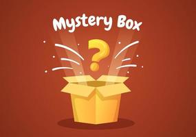 Mystery Gift Box with Cardboard Box Open Inside with a Question Mark, Lucky Gift or Other Surprise in Flat Cartoon Style Illustration vector