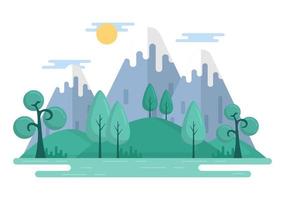 naturaleza y paisaje únicos de árboles, bosques, montañas, flores o plantas en primavera y verano de fondo en diferentes formas abstractas ilustración de estilo plano vector