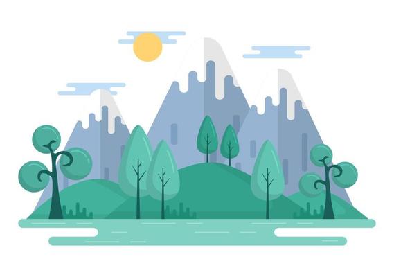 Nature and Landscape Unique of Trees, Forest, Mountains, Flowers or Plants in Spring and Summer Background in Abstract Different Shapes Flat Style Illustration
