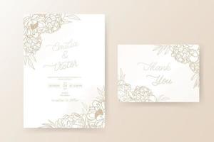 Elegant flower and leaf in line on wedding invitation card template. vector