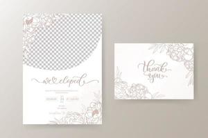 elegante flor y hoja en línea en la plantilla de tarjeta de invitación de boda con plase para texto. vector