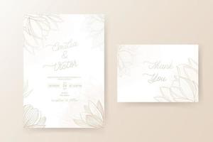 elegante flor y hoja en línea en la plantilla de la tarjeta de invitación de boda. vector