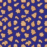 Seamless vector pattern of traditional gingerbread cookies of various shapes for Christmas