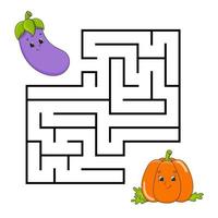 Square maze. Game for kids. Puzzle for children. Labyrinth conundrum. Color vector illustration. Isolated vector illustration. cartoon character. Vegetable theme.