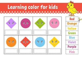 Learning color for kids. Education developing worksheet. Activity page with color pictures. Riddle for children. Isolated vector illustration. Funny character. Easter theme.