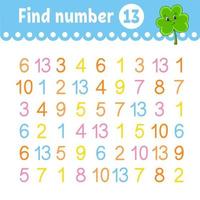 Find number. Education developing worksheet. Activity page with pictures. Game for children. Color isolated vector illustration. Funny character. cartoon style.