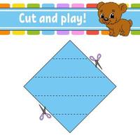 cortar y jugar. rompecabezas de lógica para niños. hoja de trabajo de desarrollo educativo. juego de aprendizaje. página de actividad. práctica de corte para preescolar. Ilustración de vector aislado plano simple en estilo de dibujos animados lindo.