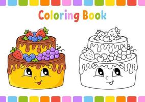 libro para colorear para niños. tema de cumpleaños personaje animado. ilustración vectorial página de fantasía para niños. silueta de contorno negro. aislado sobre fondo blanco. vector