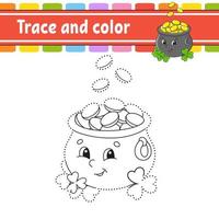 Trace and color. Coloring page for kids. Handwriting practice. Education developing worksheet. Activity page. Game for toddlers. St. Patrick's day. vector