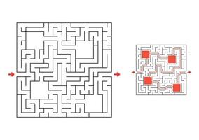 Square maze with answer. Game for kids. Puzzle for children. Labyrinth conundrum. Find the right path. vector