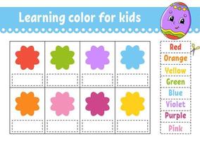 Learning color for kids. Education developing worksheet. Activity page with color pictures. Riddle for children. Isolated vector illustration. Funny character. Easter theme.