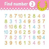 Find number. Education developing worksheet. Activity page with pictures. Game for children. Color isolated vector illustration. Funny character. cartoon style.