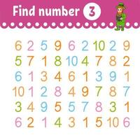 Find number. Education developing worksheet. Activity page with pictures. Game for children. Color isolated vector illustration. Funny character. cartoon style.