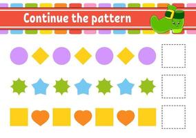 Continue the pattern. Education developing worksheet. Game for kids. Activity page. Puzzle for children. Riddle for preschool. Flat isolated vector illustration. Cute cartoon style.