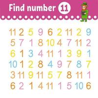 Find number. Education developing worksheet. Activity page with pictures. Game for children. Color isolated vector illustration. Funny character. cartoon style.