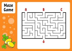 Rectangle maze. Game for kids. Three entrances, one exit. Education worksheet. Puzzle for children. Labyrinth conundrum. Color vector illustration. Find the right path. cartoon character.