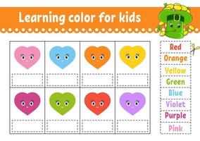 Learning color for kids. Education developing worksheet. Activity page with color pictures. Riddle for children. Isolated vector illustration. Funny character. cartoon style.