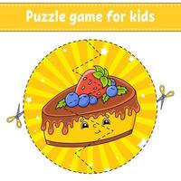 Cut and play. Round puzzle. Logic puzzle for kids. Activity page. Birthday theme. Cutting practice for preschool. cartoon character. vector