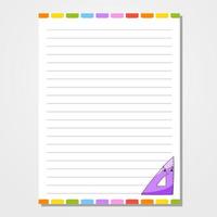 Sheet template for notebook, notepad, diary. Lined paper. Cute character. With a color image. Isolated vector illustration. cartoon style.