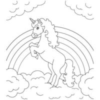 Unicorn on a cloud. Coloring book page for kids. Cartoon style character. Vector illustration isolated on white background.