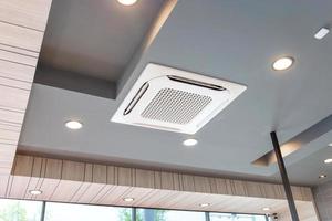 Modern ceiling mounted cassette type air conditioning system in coffee shop photo