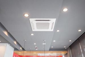 Modern ceiling mounted cassette type air conditioning system in coffee shop photo