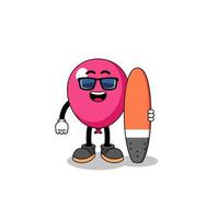 Mascot cartoon of balloon as a surfer vector