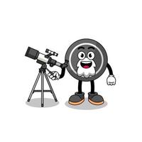 Illustration of hockey puck mascot as an astronomer vector